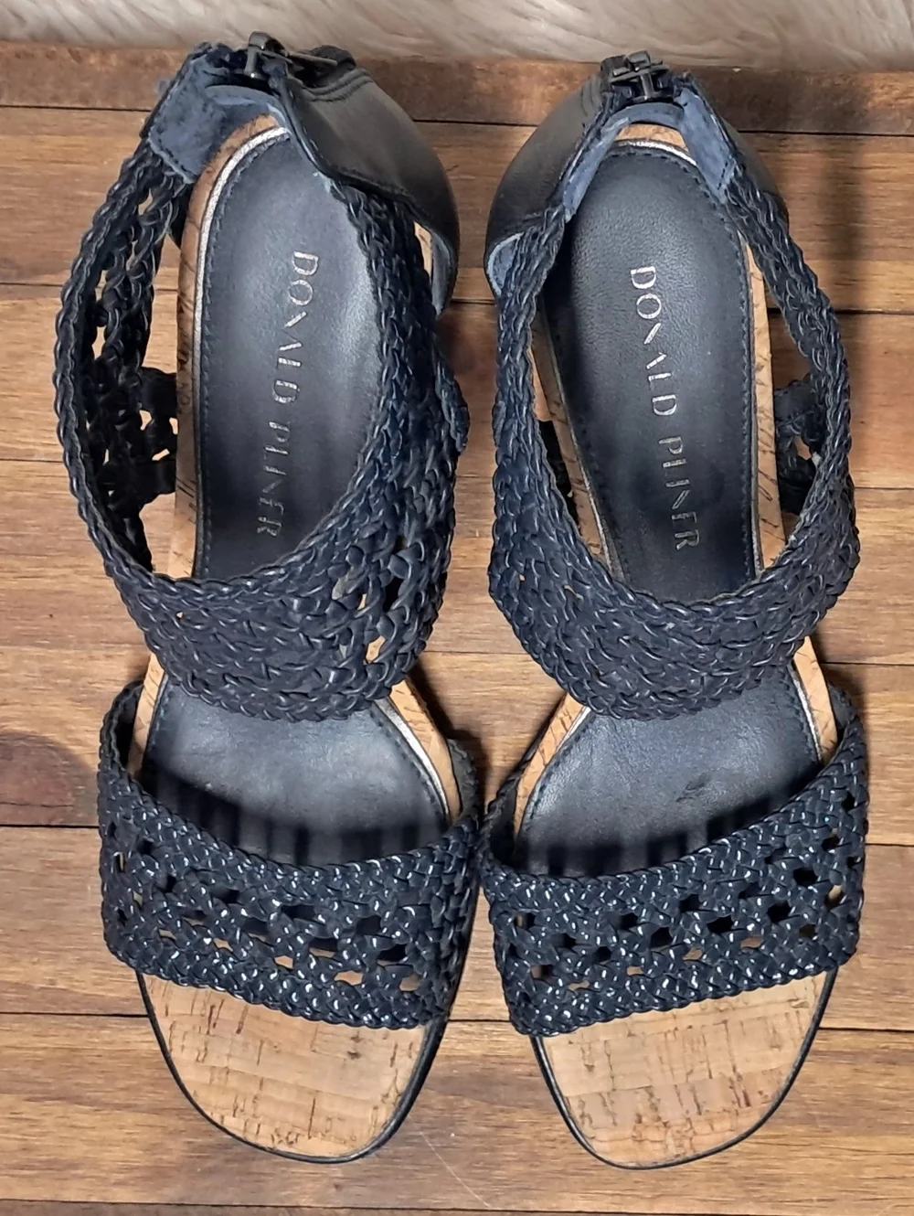 Donald J. Pliner Navy Woven Cork Wedge Sandals Size 7.5